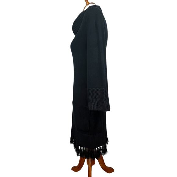 Soft Surroundings Black Fringe Cowl Neck Midi Sweater Dress Size XS - Picture 2 of 7